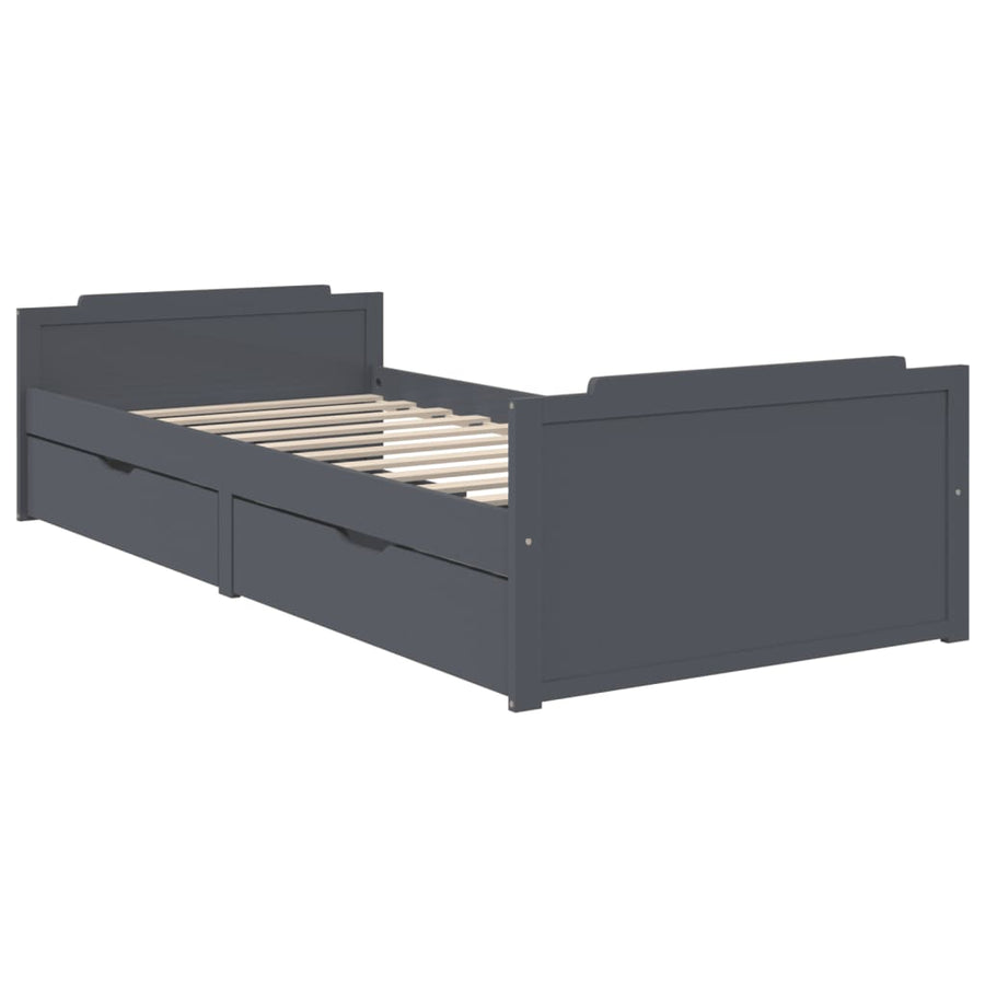 Bedframe Met Lades Massief Grenenhout 90X200 Cm Donkergrijs