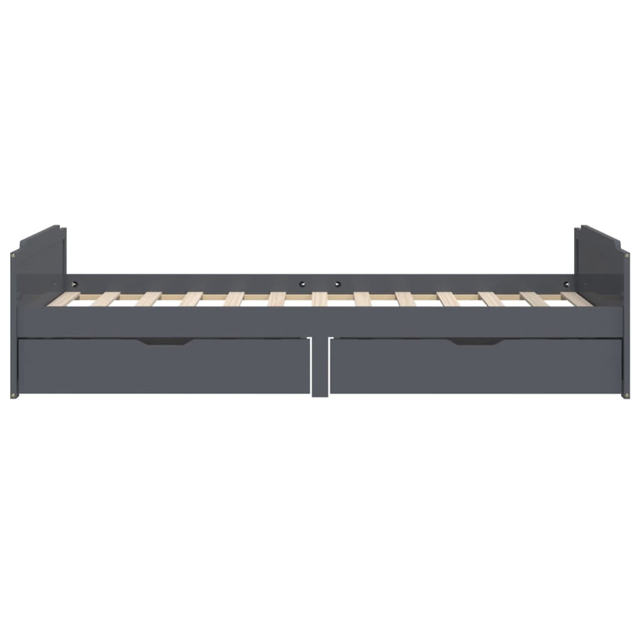 Bedframe Met Lades Massief Grenenhout 90X200 Cm Donkergrijs