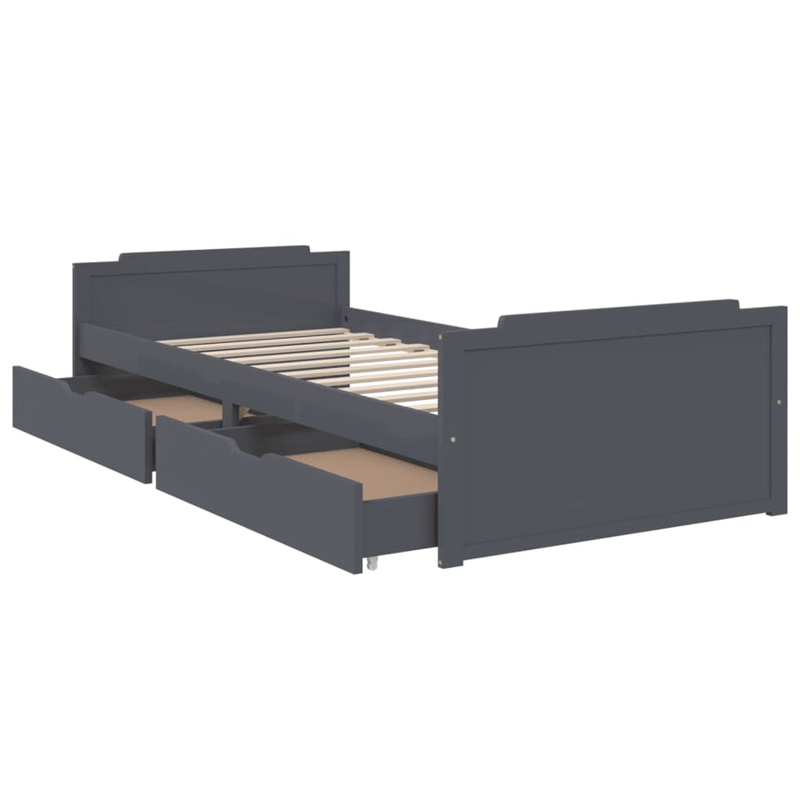 Bedframe Met Lades Massief Grenenhout 90X200 Cm Donkergrijs