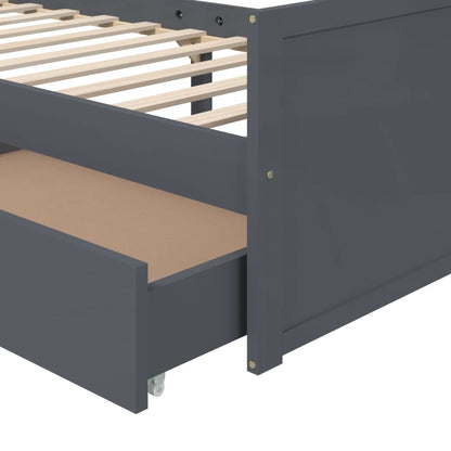 Bedframe Met Lades Massief Grenenhout 90X200 Cm Donkergrijs