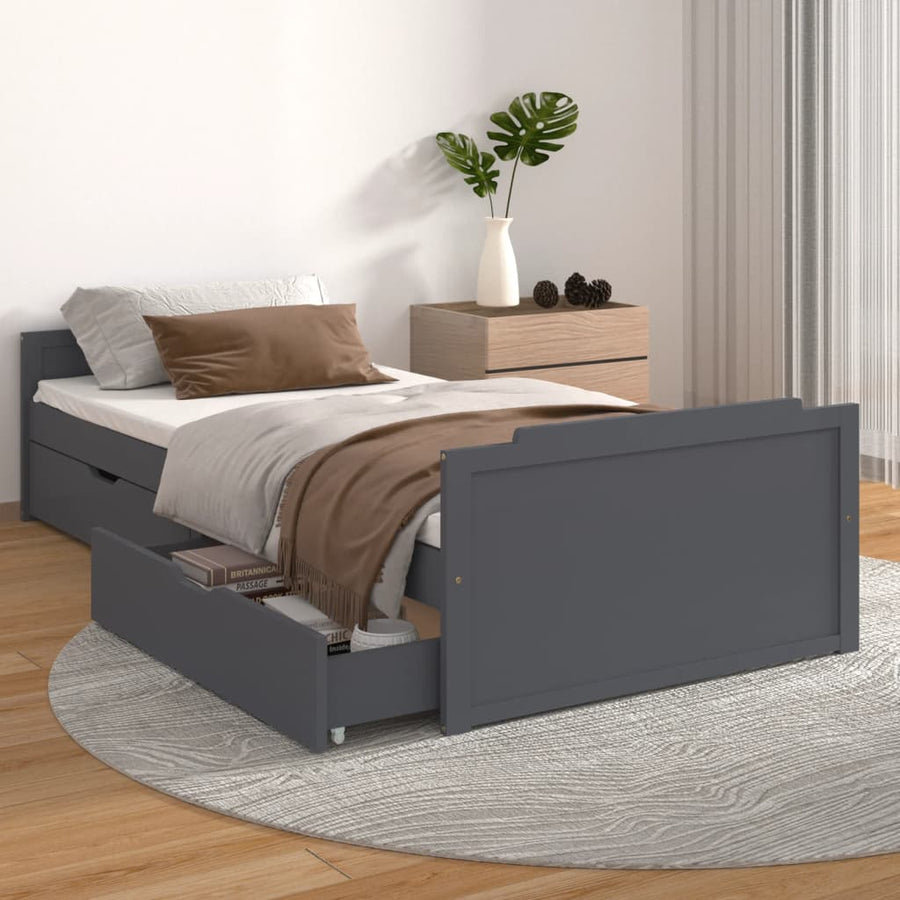 Bedframe Met Lades Massief Grenenhout 90X200 Cm Donkergrijs