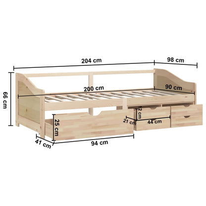 Bedbank 3-Zits Met Lades Massief Grenenhout 90X200 Cm Bruin