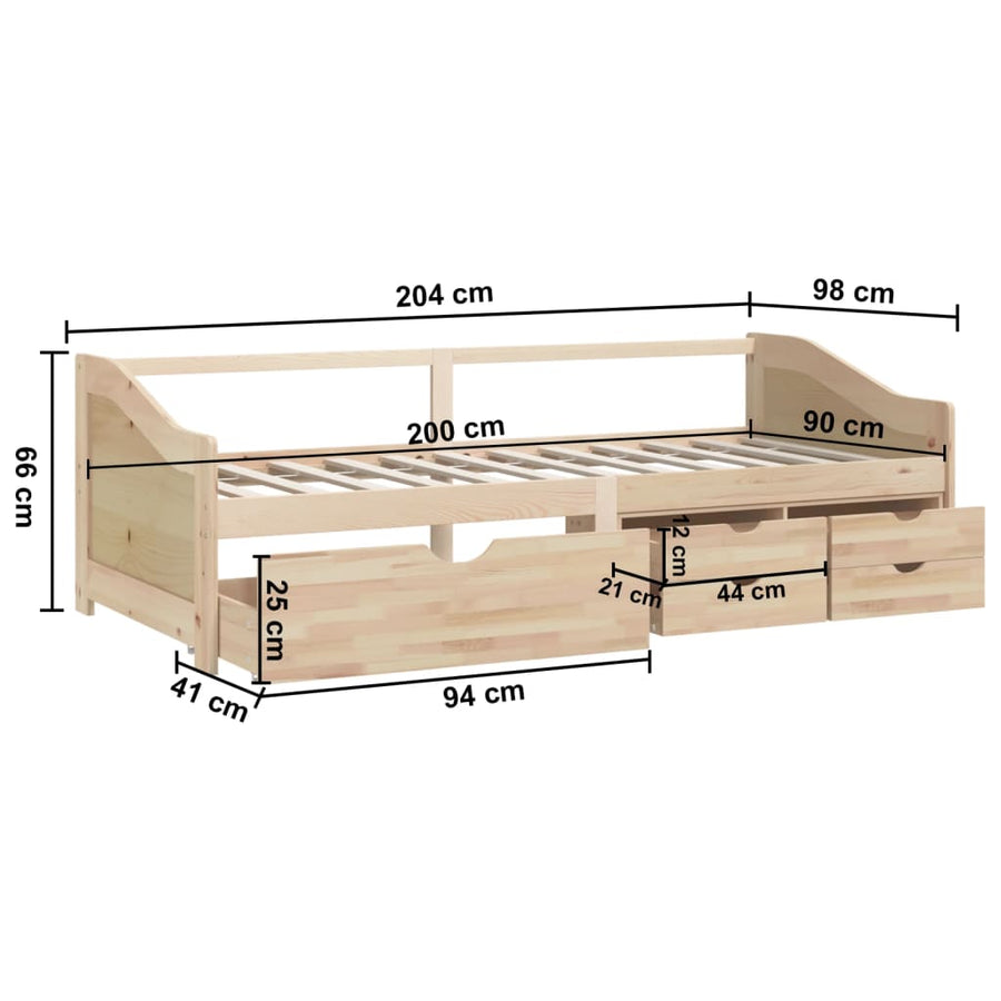 Bedbank 3-Zits Met Lades Massief Grenenhout 90X200 Cm Bruin