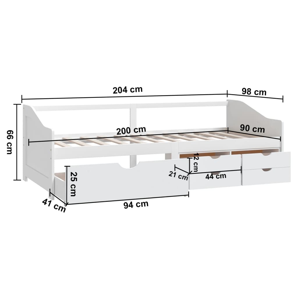 Bedbank 3-Zits Met Lades Massief Grenenhout 90X200 Cm Wit