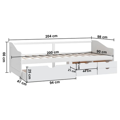 Bedbank 3-Zits Met Lades Massief Grenenhout 90X200 Cm Wit