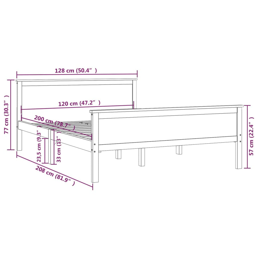 Bedframe Massief Grenenhout 120 x 200 cm Bruin