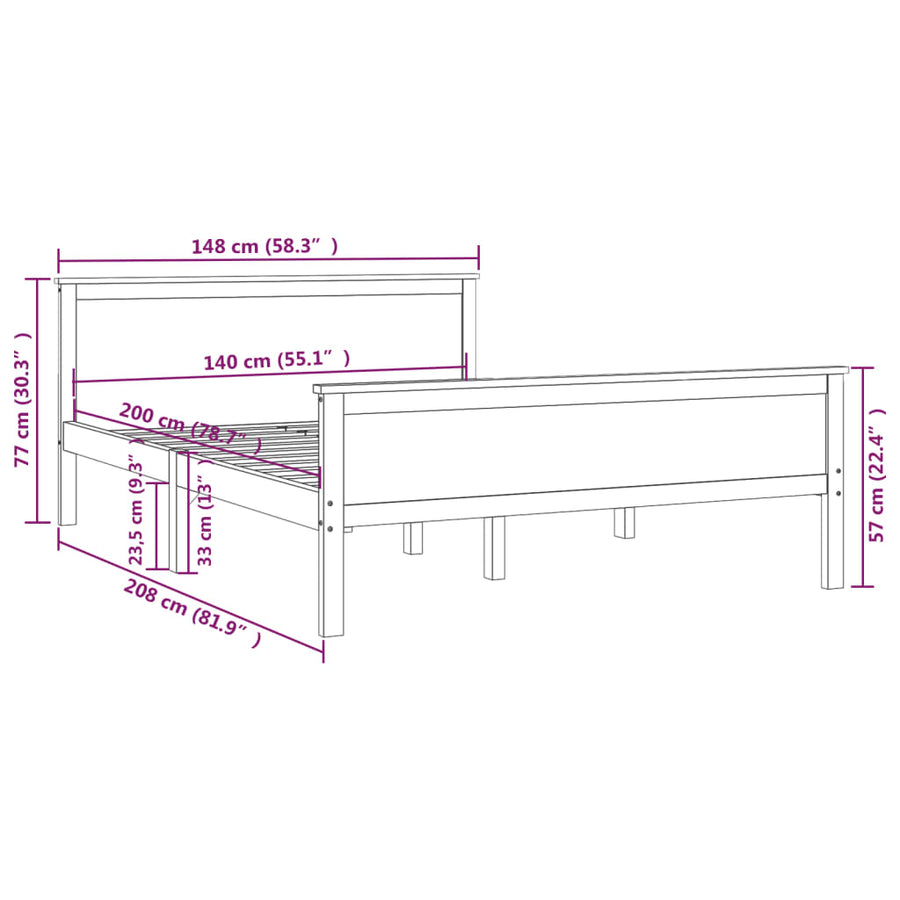 Bedframe Massief Grenenhout 140 x 200 cm Naturel