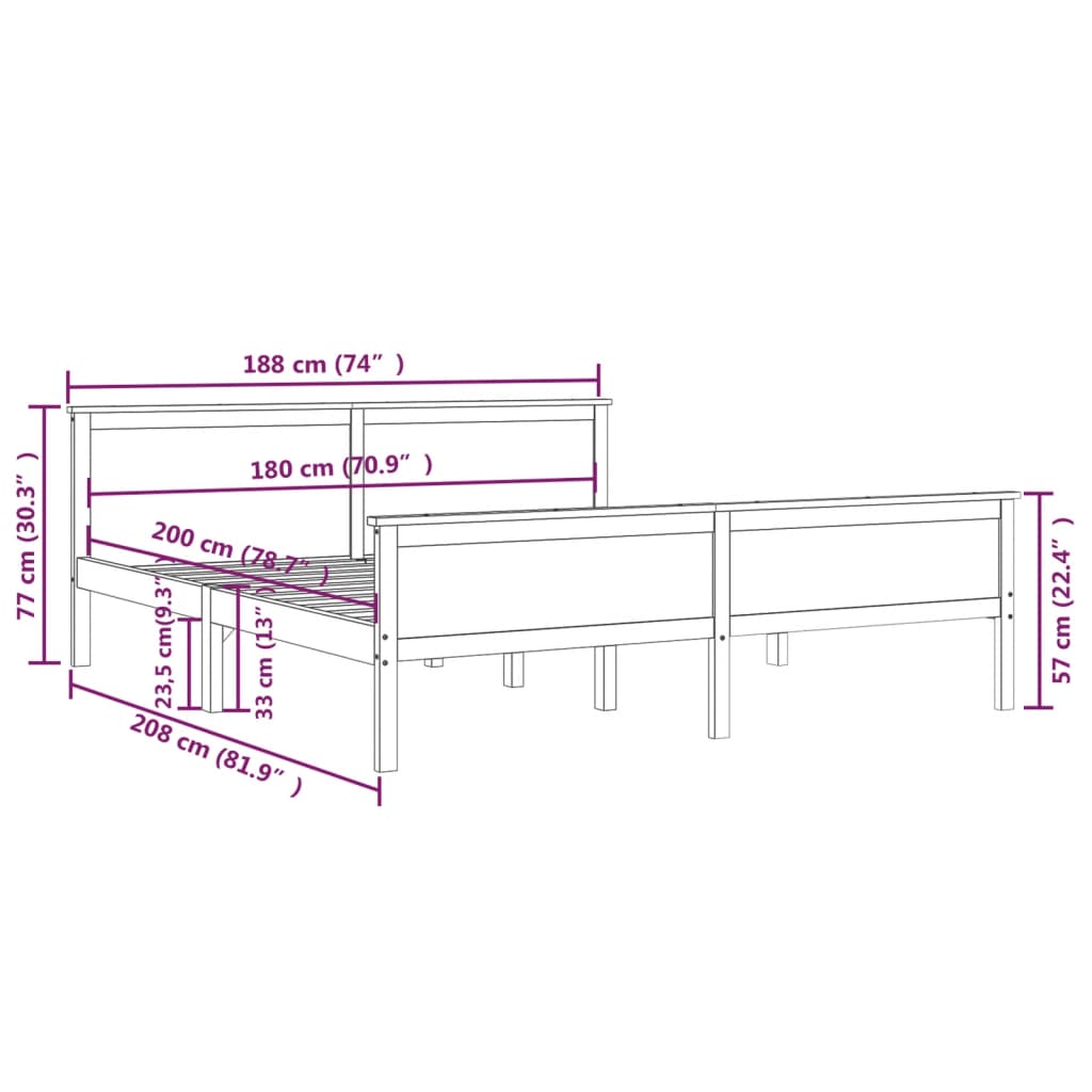 Bedframe Massief Grenenhout 180 x 200 cm Naturel