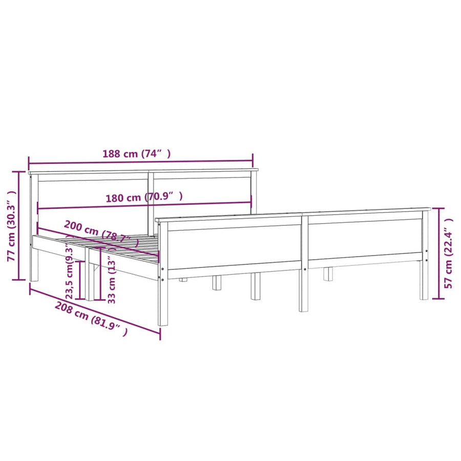 Bedframe Massief Grenenhout 180 x 200 cm Naturel