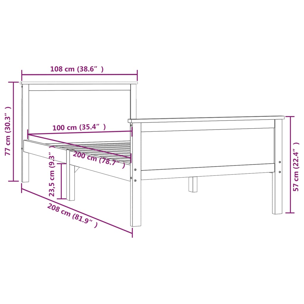Bedframe Massief Grenenhout 100 x 200 cm Honingbruin
