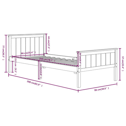 Bedframe Massief Grenenhout 90 x 200 cm Donkerbruin