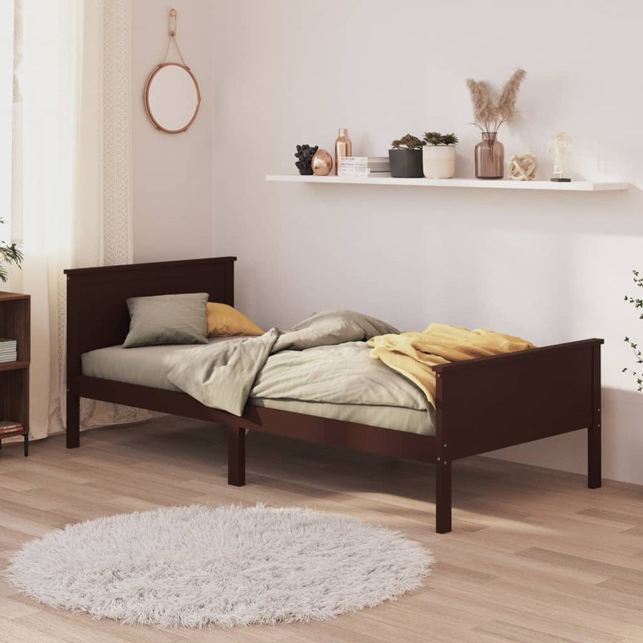 Bedframe Massief Grenenhout 90 x 200 cm Donkerbruin