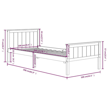 Bedframe Massief Grenenhout 100 x 200 cm Donkerbruin