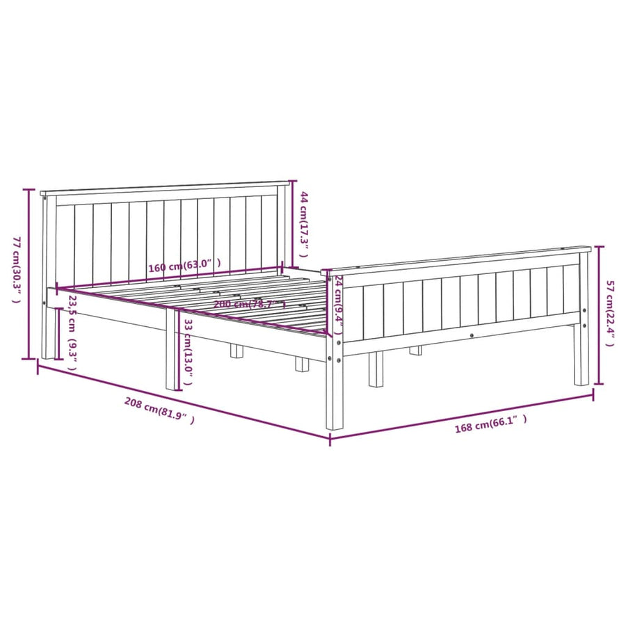Bedframe Massief Grenenhout 160 x 200 cm Donkerbruin