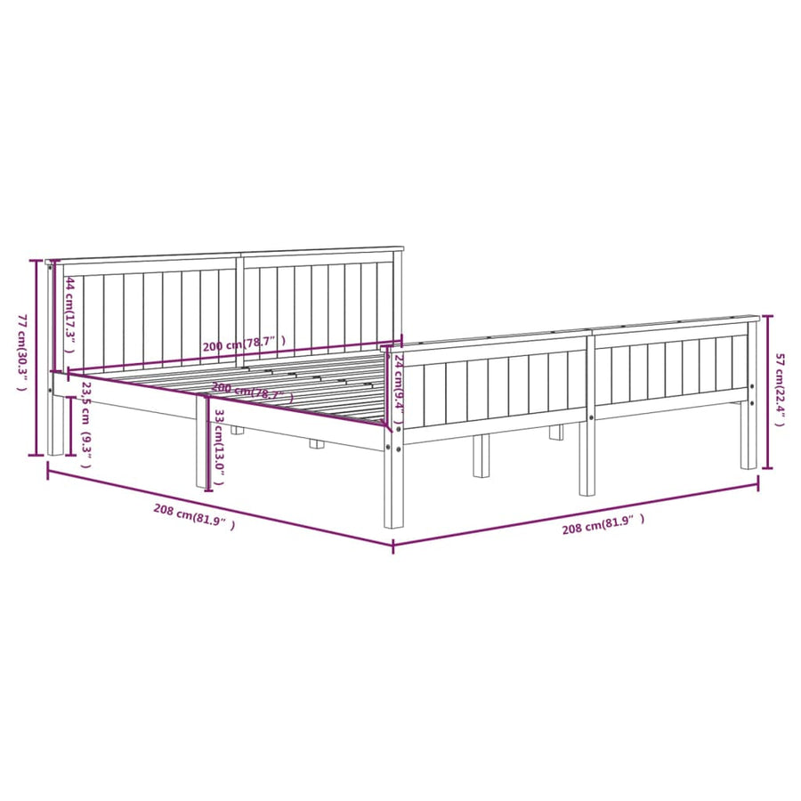 Bedframe Massief Grenenhout 200 x 200 cm Grijs