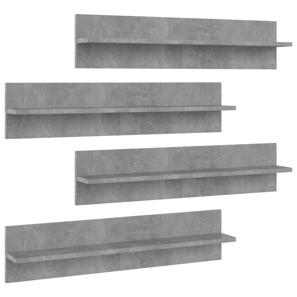 Wandschappen 4 st 80x11,5x18 cm bewerkt hout betongrijs