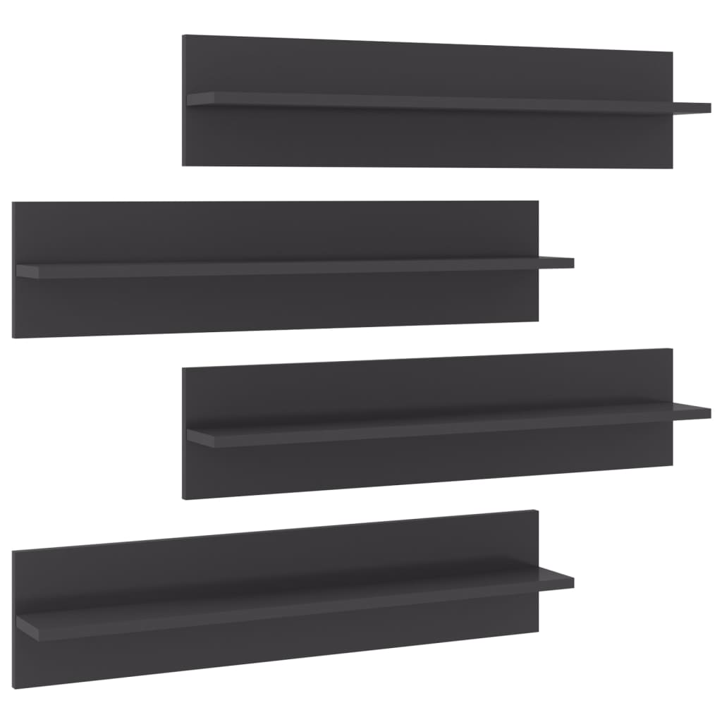 Wandschappen 4 st 80x11,5x18 cm bewerkt hout hoogglans grijs