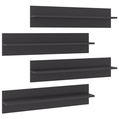 Wandschappen 4 st 80x11,5x18 cm bewerkt hout hoogglans grijs