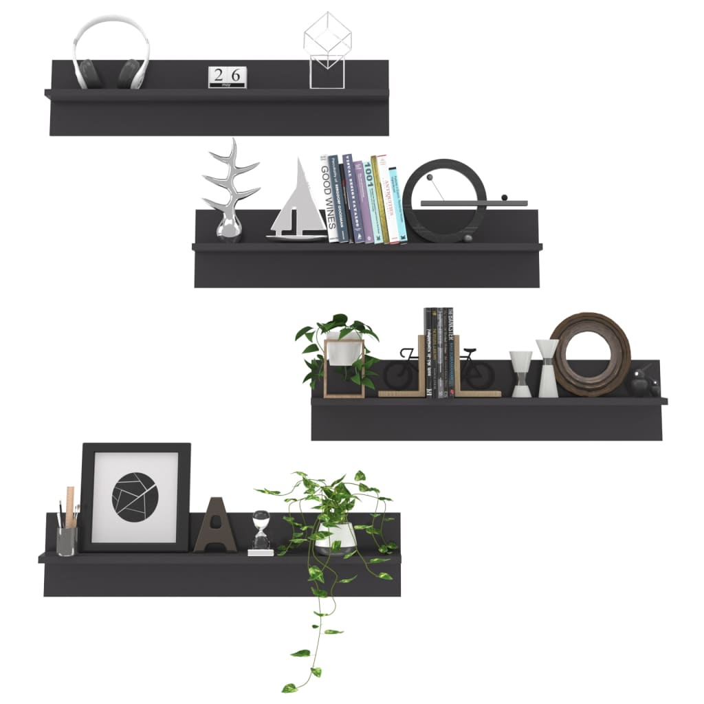 Wandschappen 4 st 80x11,5x18 cm bewerkt hout hoogglans grijs