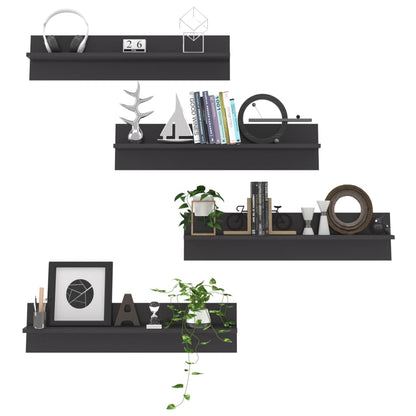 Wandschappen 4 st 80x11,5x18 cm bewerkt hout hoogglans grijs