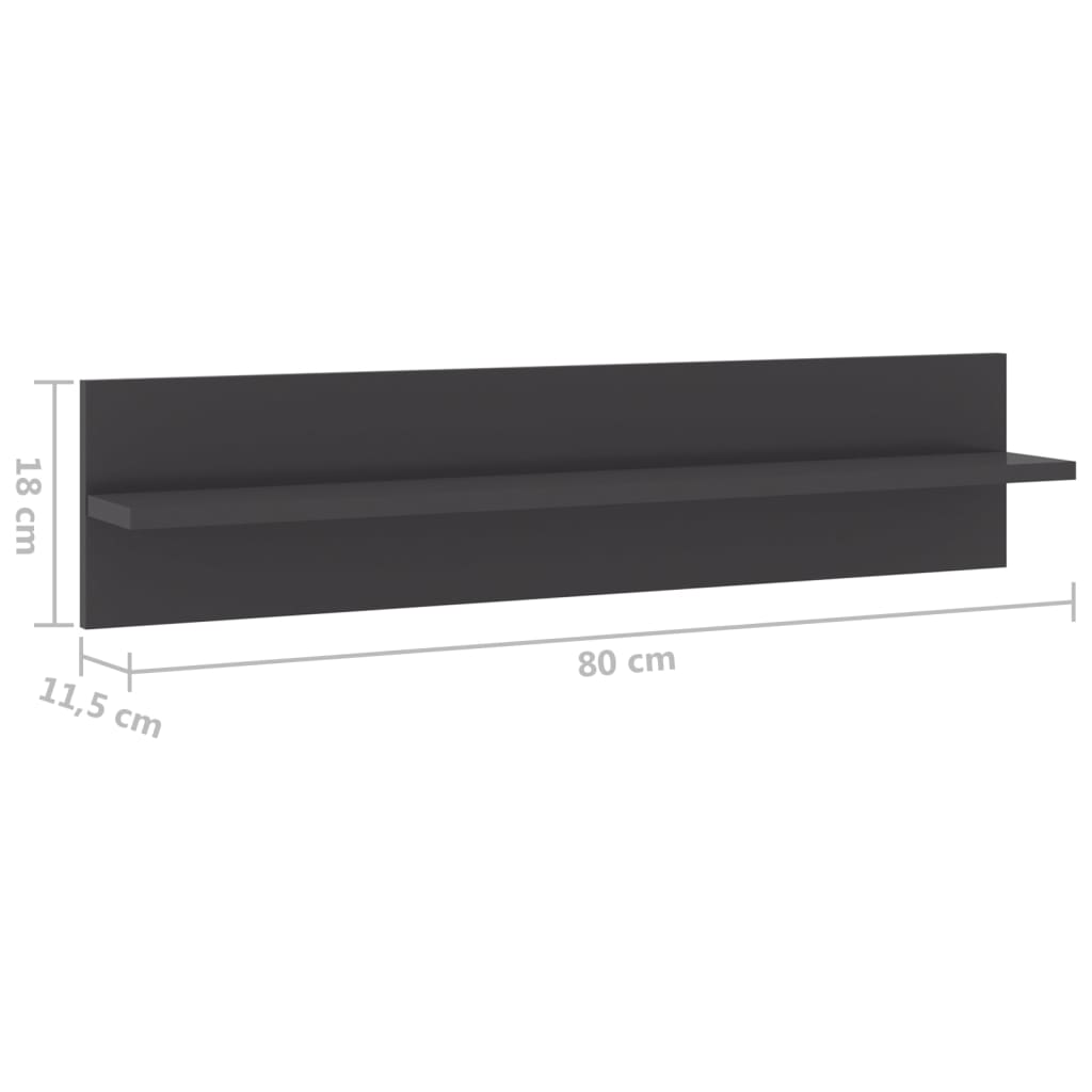 Wandschappen 4 st 80x11,5x18 cm bewerkt hout hoogglans grijs