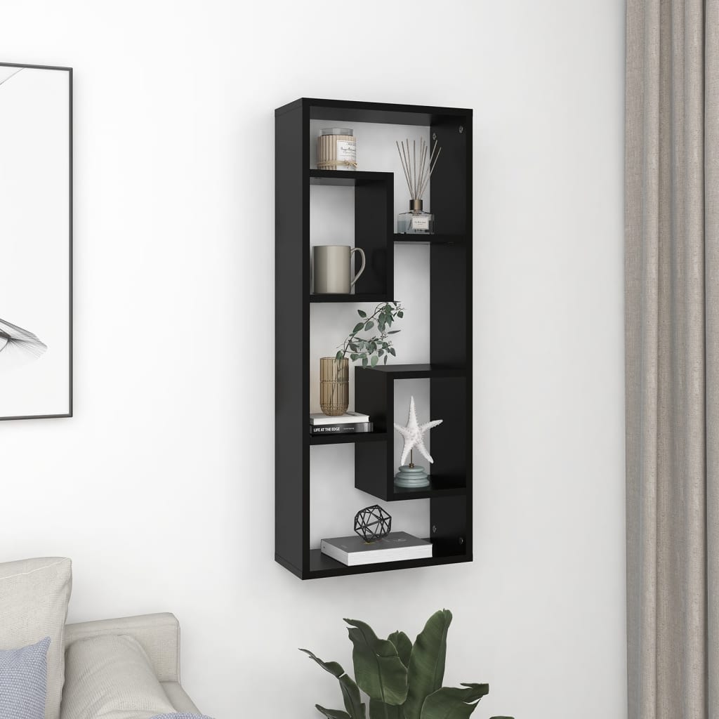 Wandschap 36x16x90 cm bewerkt hout zwart