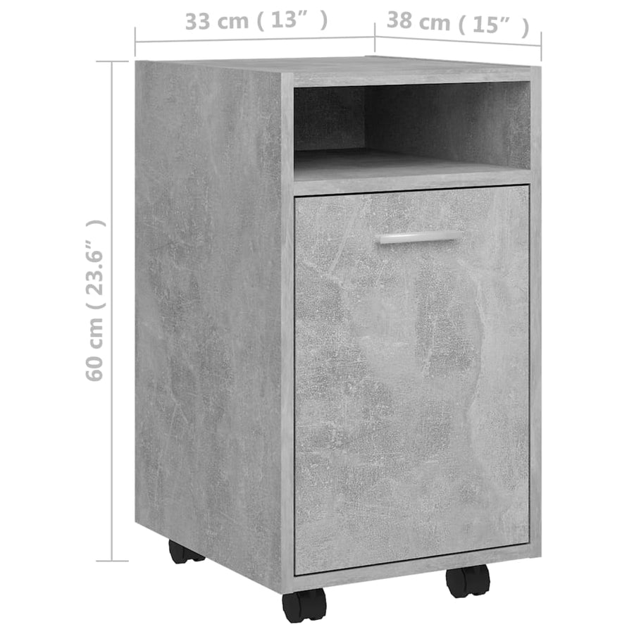 Bijzetkast Met Wielen 33X38X60 Cm Spaanplaat Betongrijs