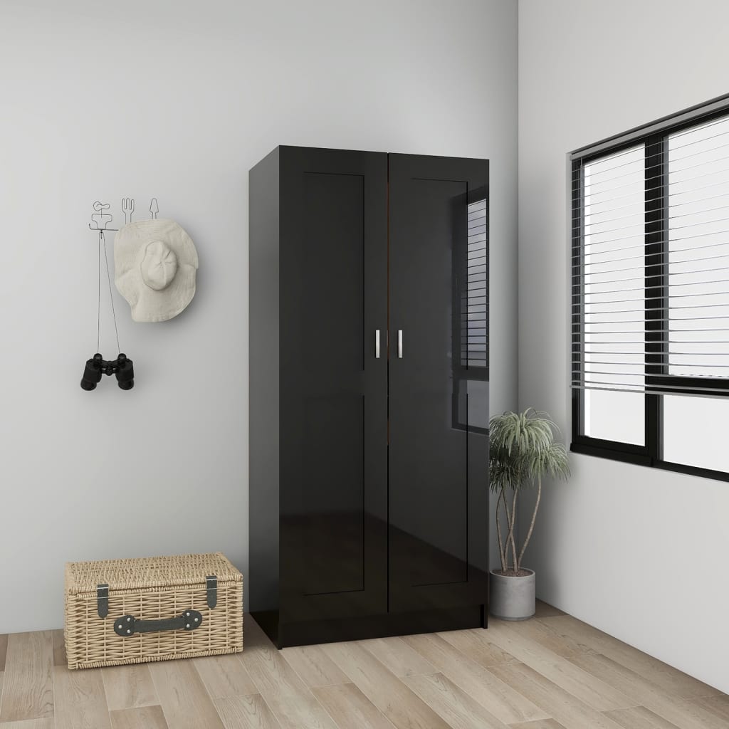 Kledingkast 82,5x51,5x180 cm spaanplaat hoogglans zwart