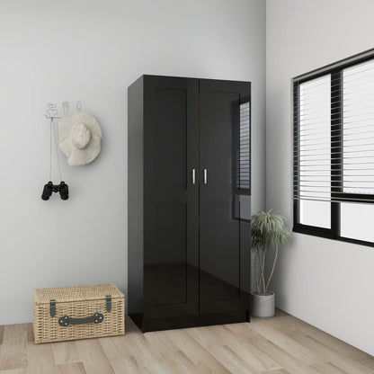 Kledingkast 82,5x51,5x180 cm spaanplaat hoogglans zwart