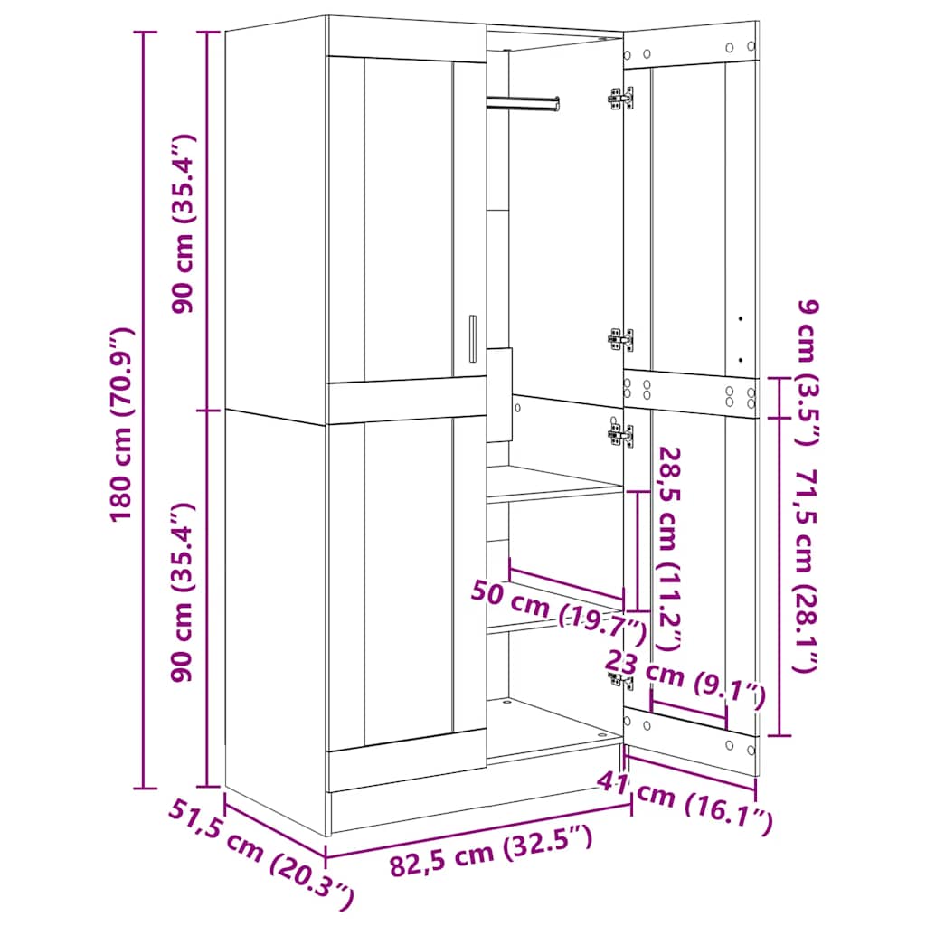 Kledingkast 82,5x51,5x180 cm spaanplaat hoogglans zwart