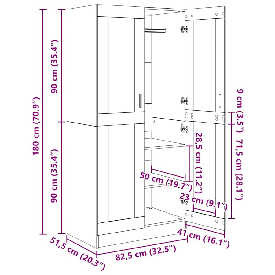 Kledingkast 82,5x51,5x180 cm spaanplaat hoogglans zwart