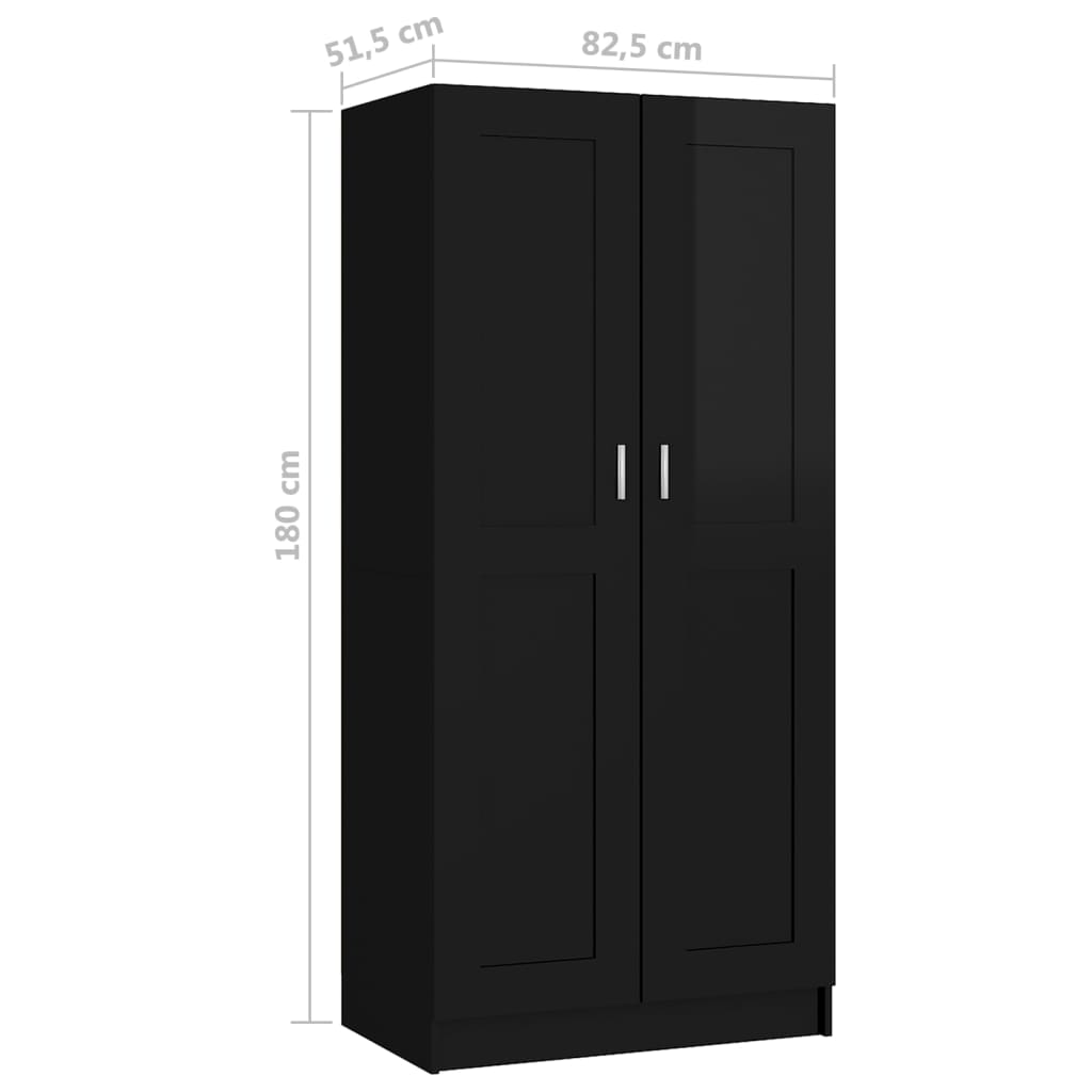 Kledingkast 82,5x51,5x180 cm spaanplaat hoogglans zwart