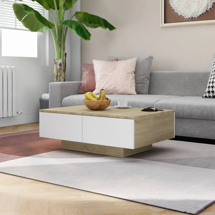 Salontafel 90X60X31 Cm Bewerkt Hout Wit