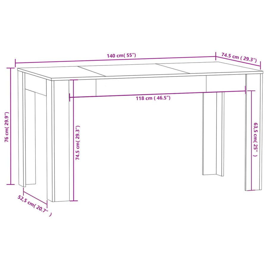 Eettafel 40X74,5X76 Cm Bewerkt Hout Wit