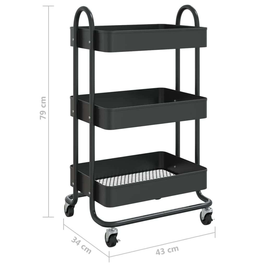 Trolley 3-Laags 43X34X79 Cm Staal Zwart