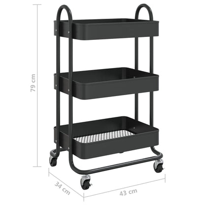 Trolley 3-Laags 43X34X79 Cm Staal Zwart