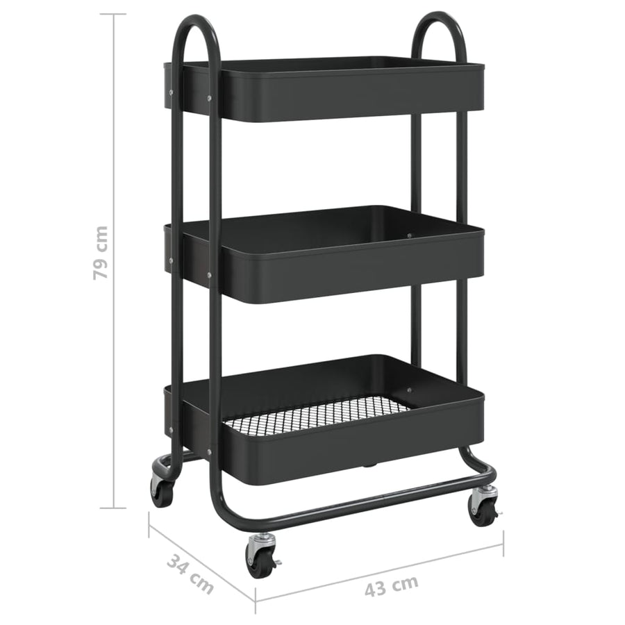 Trolley 3-Laags 43X34X79 Cm Staal Zwart