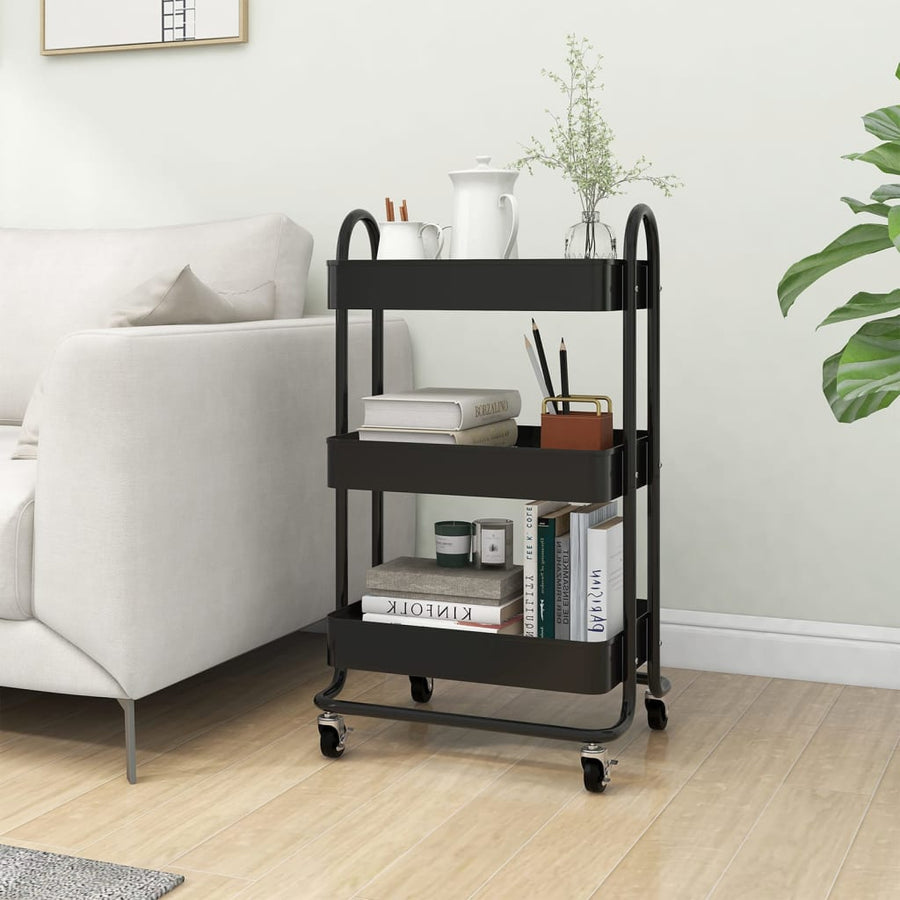 Trolley 3-Laags 43X34X79 Cm Staal Zwart