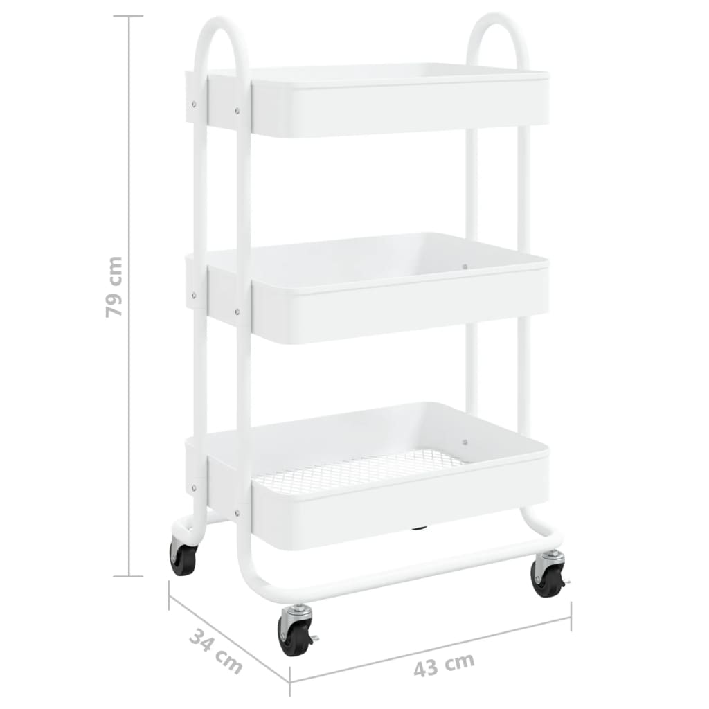 Trolley 3-Laags 43X34X79 Cm Staal Wit