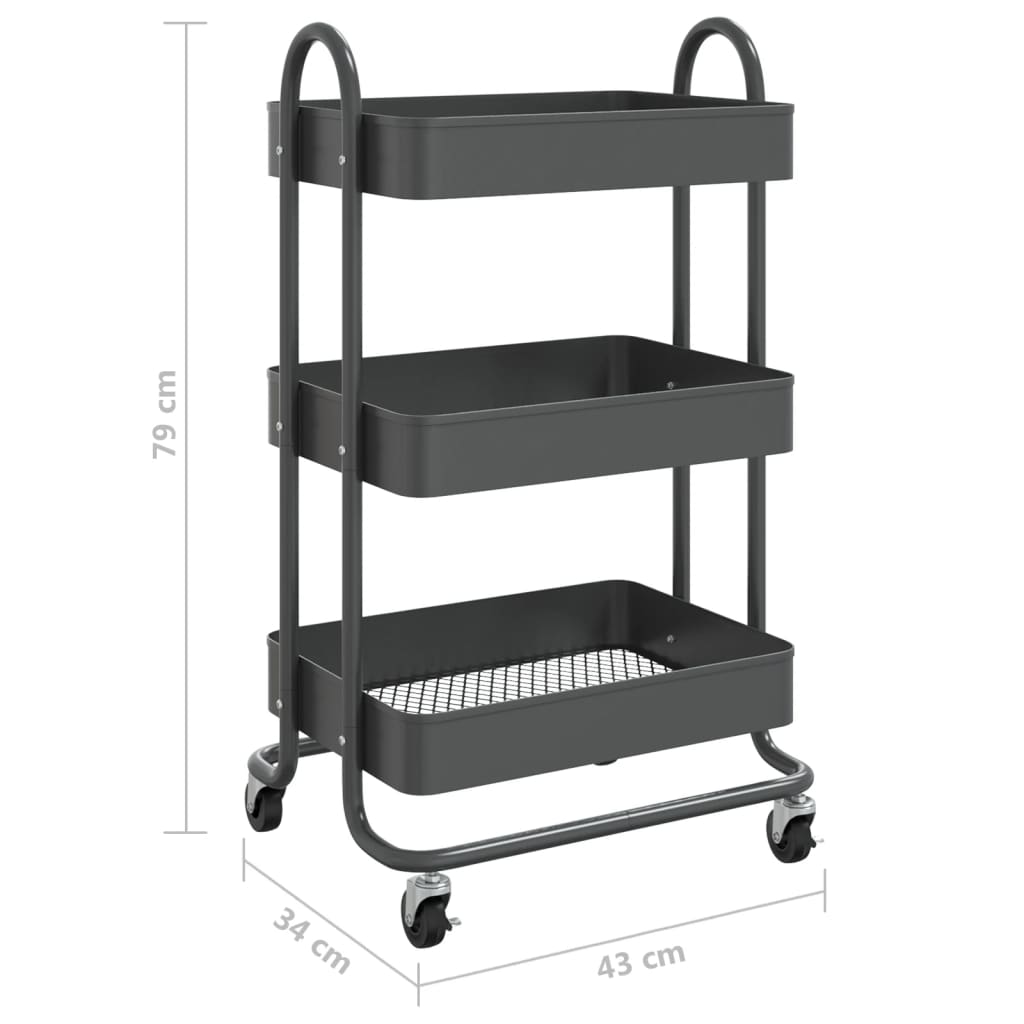 Trolley 3-Laags 43X34X79 Cm Staal Kleurig Antraciet
