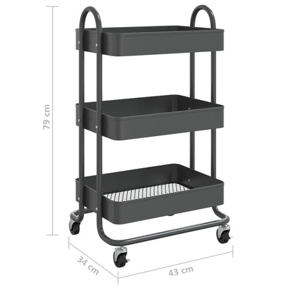 Trolley 3-Laags 43X34X79 Cm Staal Kleurig Antraciet