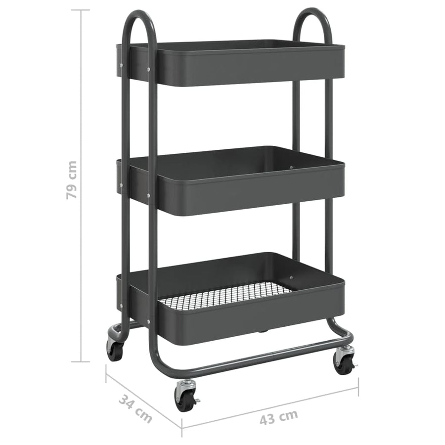 Trolley 3-Laags 43X34X79 Cm Staal Kleurig Antraciet