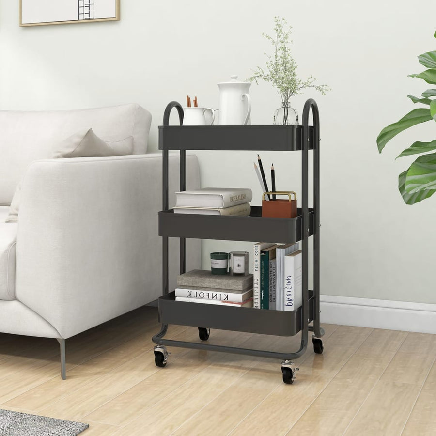 Trolley 3-Laags 43X34X79 Cm Staal Kleurig Antraciet