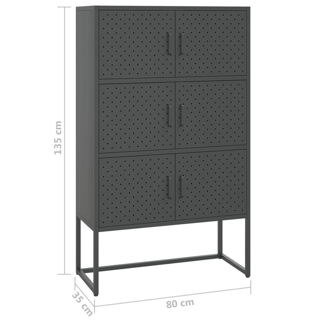 Hoge Kast Staal Kleurig Antraciet 80 x 35 x 135 cm
