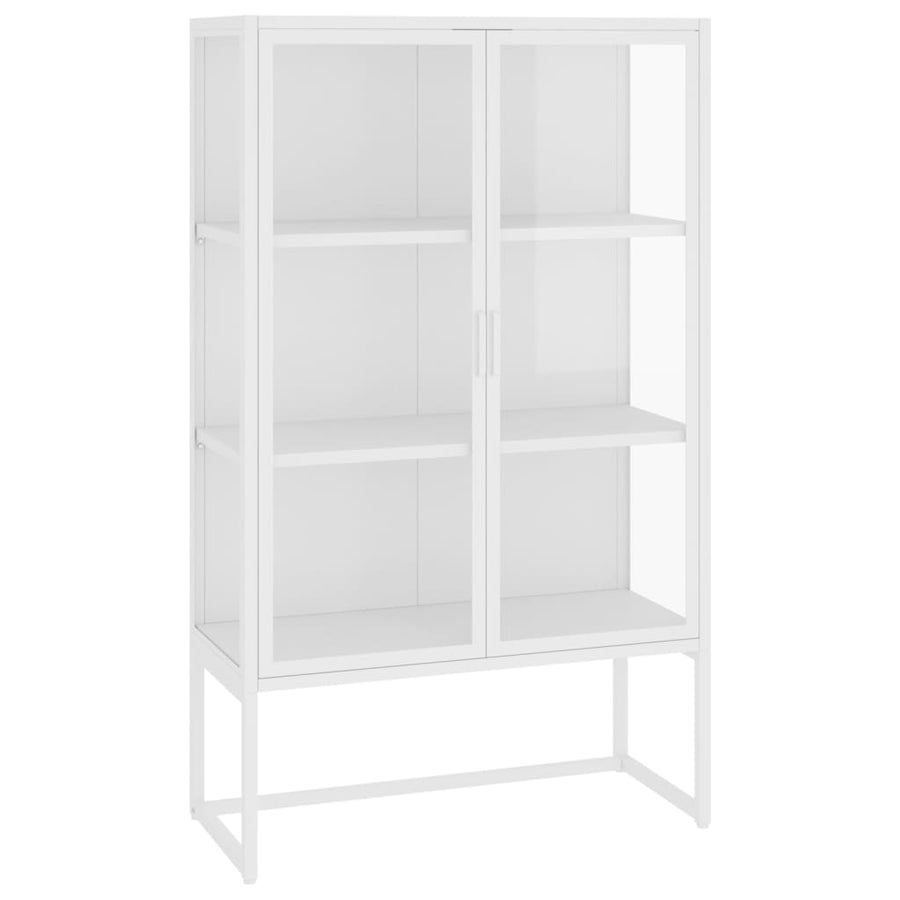 Hoge kast 80x35x135 cm staal en gehard glas wit