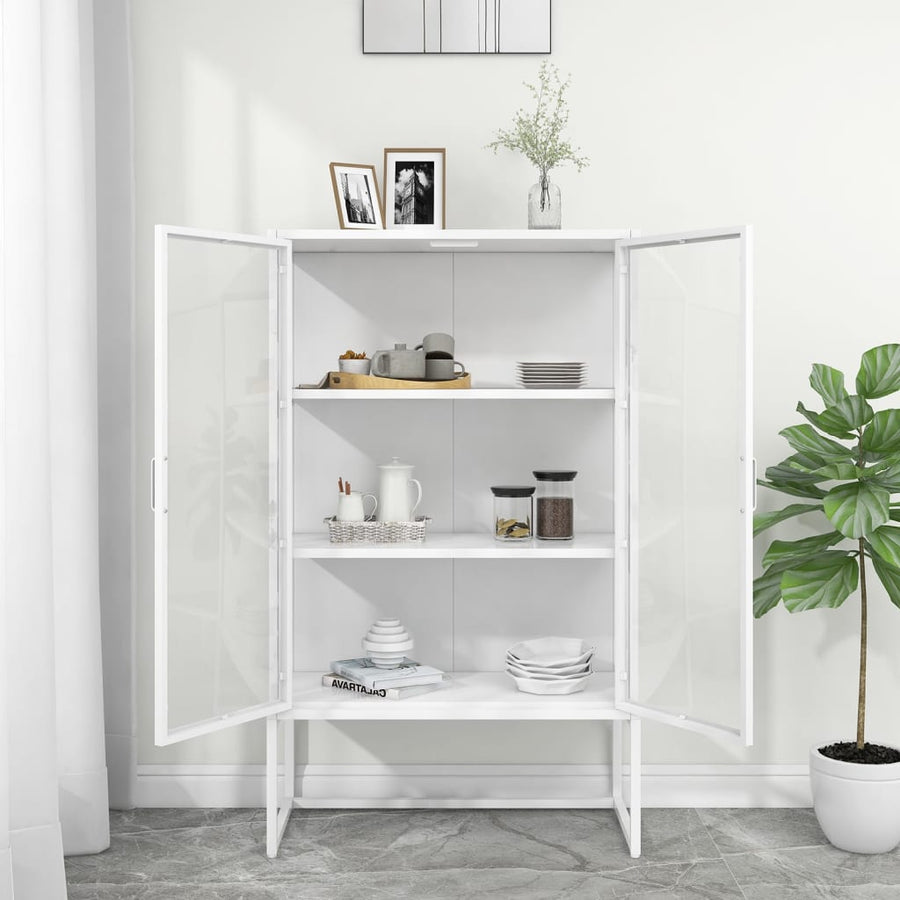 Hoge kast 80x35x135 cm staal en gehard glas wit