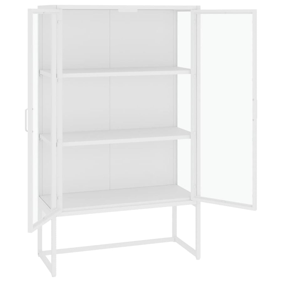 Hoge kast 80x35x135 cm staal en gehard glas wit