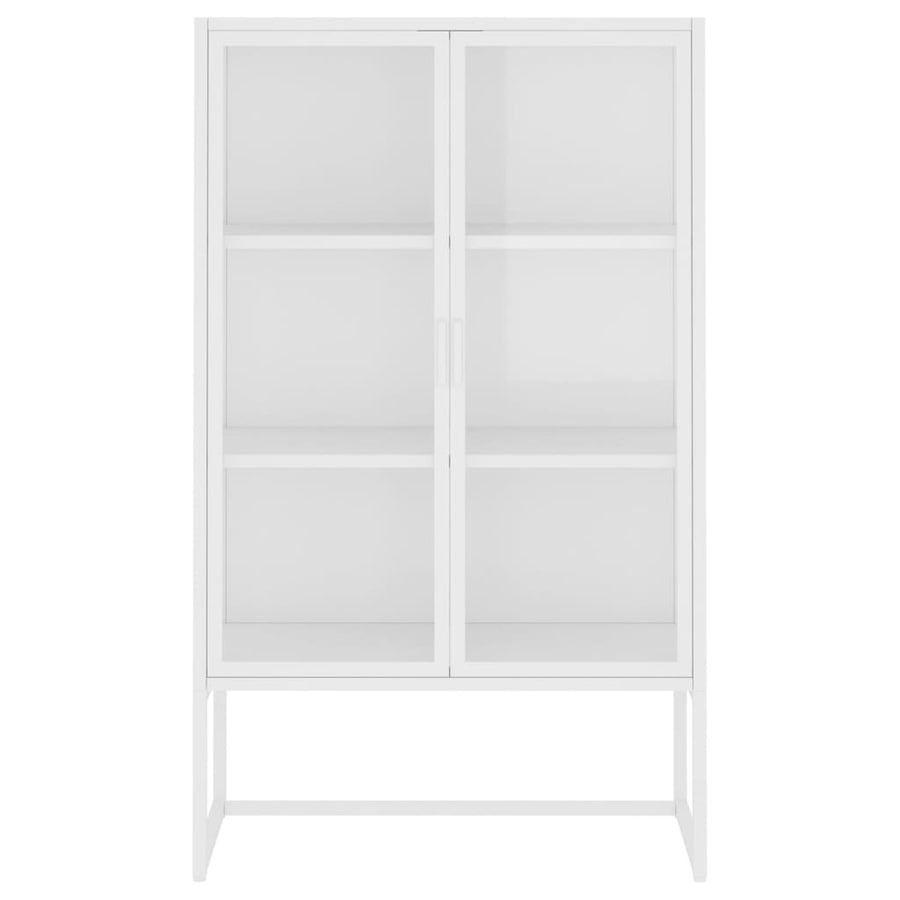 Hoge kast 80x35x135 cm staal en gehard glas wit
