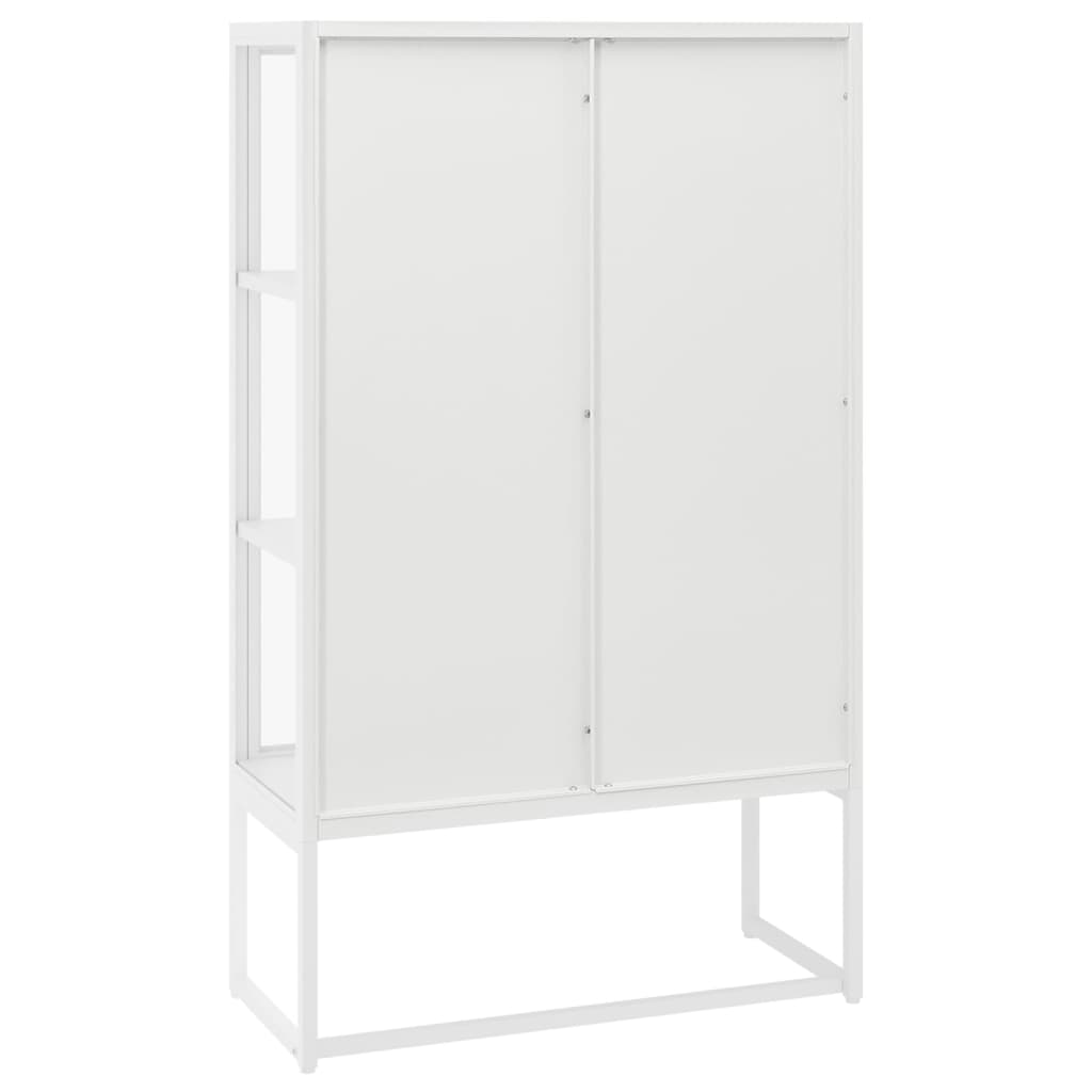 Hoge kast 80x35x135 cm staal en gehard glas wit