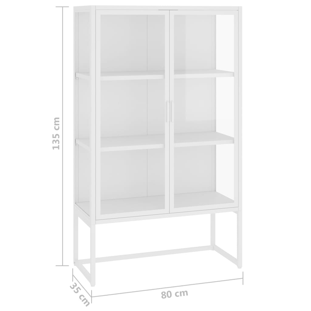 Hoge kast 80x35x135 cm staal en gehard glas wit